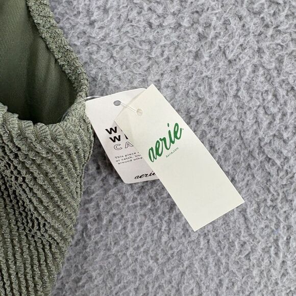 NWT Aerie Olive Green One-piece Swimsuit Full Coverage Ribbed Size Small shimmer - Picture 10 of 14